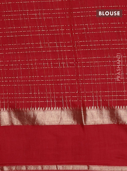 Semi chanderi saree black and red with allover zari checked pattern and rettapet zari woven border