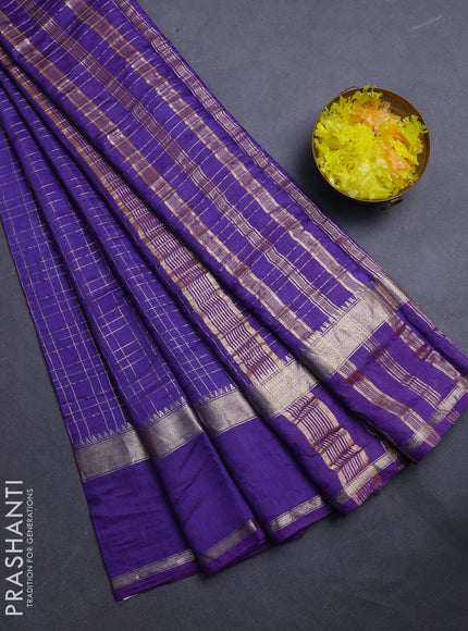 Semi chanderi saree violet and rustic orange with allover zari checked pattern and long rettapet zari woven border