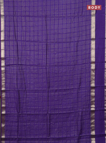 Semi chanderi saree violet and rustic orange with allover zari checked pattern and long rettapet zari woven border