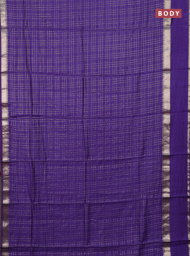 Semi chanderi saree violet and rustic orange with allover zari checked pattern and long rettapet zari woven border