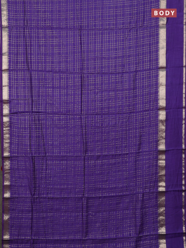 Semi chanderi saree violet and rustic orange with allover zari checked pattern and long rettapet zari woven border