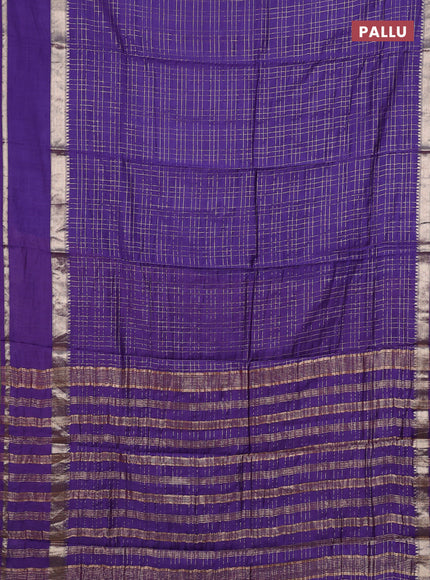 Semi chanderi saree violet and rustic orange with allover zari checked pattern and long rettapet zari woven border