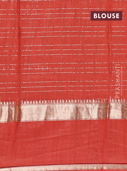 Semi chanderi saree violet and rustic orange with allover zari checked pattern and long rettapet zari woven border