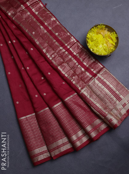 Semi chanderi saree red and green with allover zari woven buttas and long zari woven border