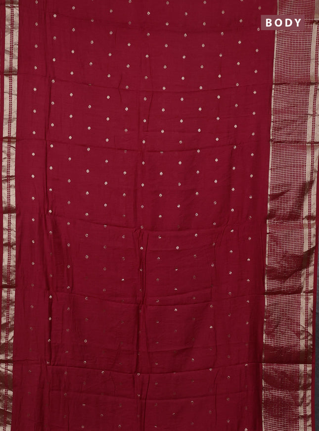 Semi chanderi saree red and green with allover zari woven buttas and long zari woven border