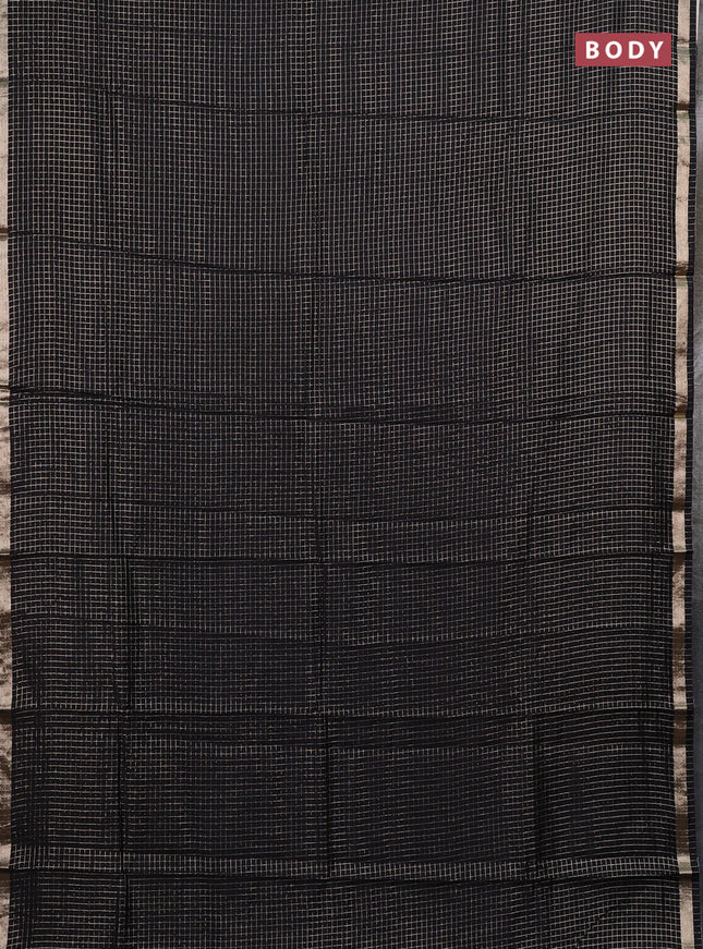 Semi chanderi saree black and rustic orange with allover zari checked pattern and zari woven border