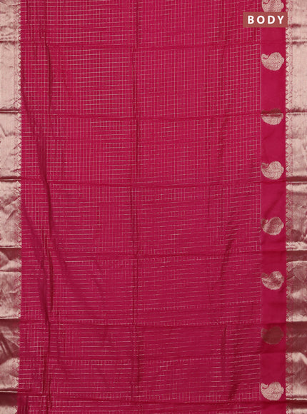 Semi chanderi saree pink and violet with allover zari checked pattern and zari woven buttas border