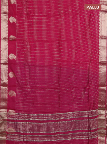 Semi chanderi saree pink and violet with allover zari checked pattern and zari woven buttas border