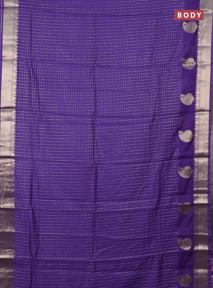 Semi chanderi saree violet and rustic orange with allover zari checked pattern and zari woven buttas border