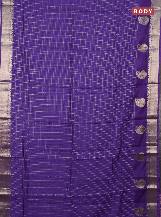 Semi chanderi saree violet and rustic orange with allover zari checked pattern and zari woven buttas border