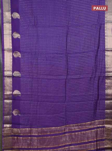 Semi chanderi saree violet and rustic orange with allover zari checked pattern and zari woven buttas border