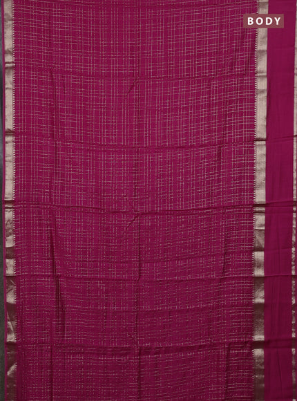 Semi chanderi saree pink and violet with allover zari checked pattern and long rettapet zari woven border