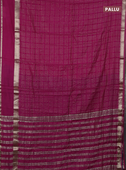 Semi chanderi saree pink and violet with allover zari checked pattern and long rettapet zari woven border