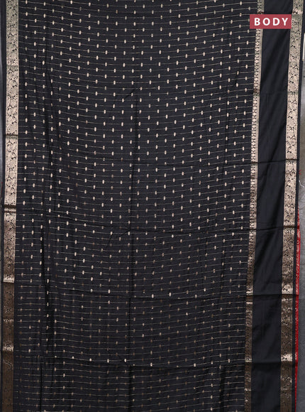 Semi chanderi saree black and red with allover zari stripe & buttas and rettapet zari woven border