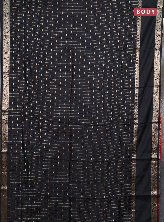 Semi chanderi saree black and red with allover zari stripe & buttas and rettapet zari woven border