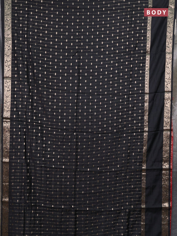 Semi chanderi saree black and red with allover zari stripe & buttas and rettapet zari woven border