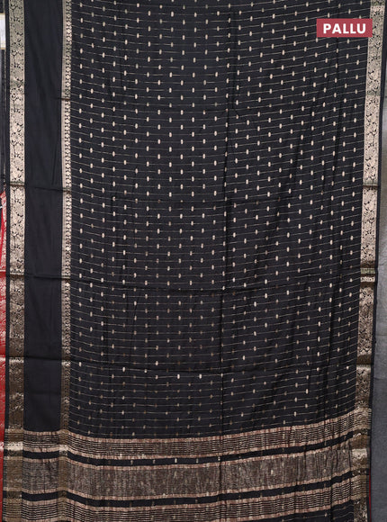 Semi chanderi saree black and red with allover zari stripe & buttas and rettapet zari woven border