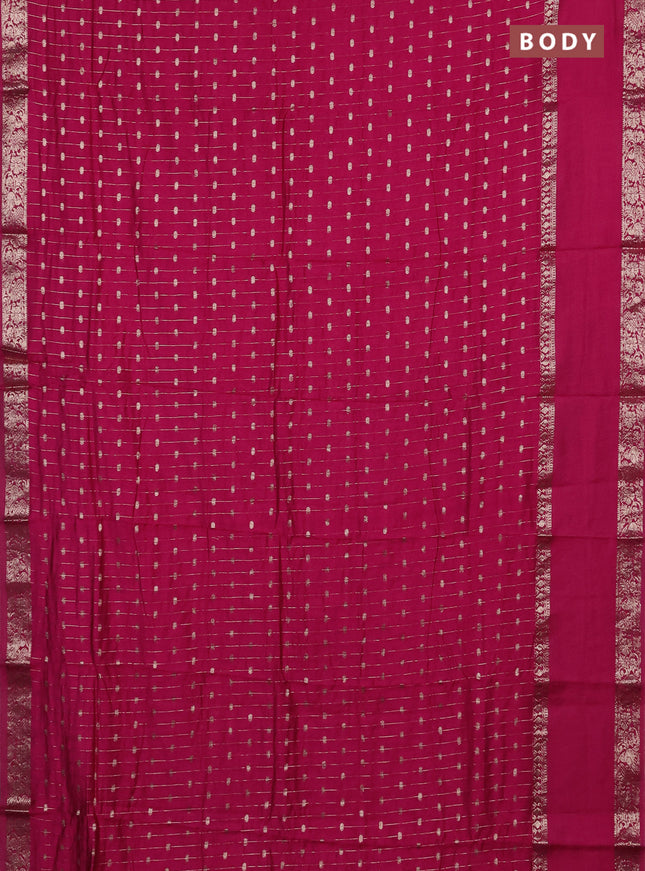 Semi chanderi saree light pink and violet with allover zari stripe & buttas and rettapet zari woven border