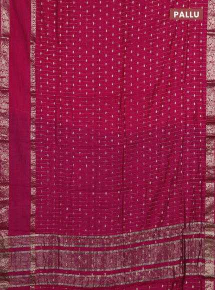 Semi chanderi saree light pink and violet with allover zari stripe & buttas and rettapet zari woven border