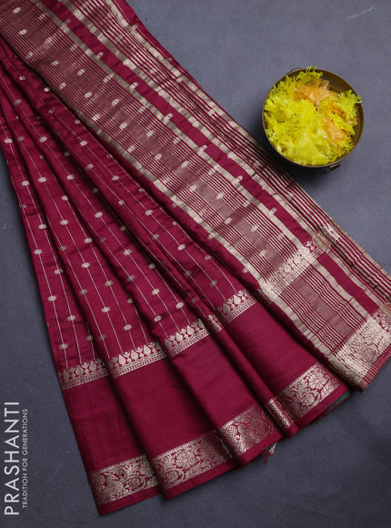 Semi chanderi saree maroon and green with allover zari stripe & buttas and rettapet zari woven border