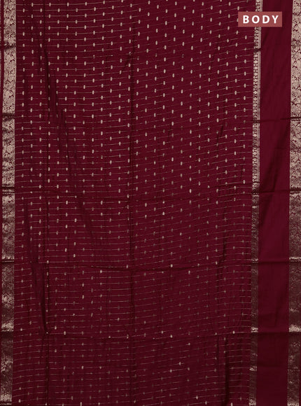 Semi chanderi saree maroon and green with allover zari stripe & buttas and rettapet zari woven border