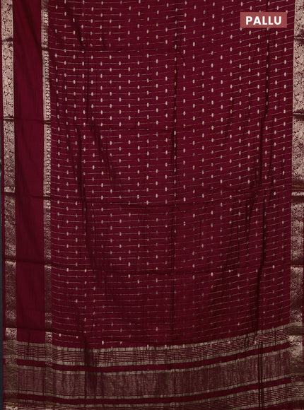 Semi chanderi saree maroon and green with allover zari stripe & buttas and rettapet zari woven border