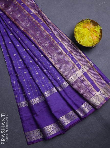 Semi chanderi saree violet and rustic orange with allover zari stripe & buttas and rettapet zari woven border