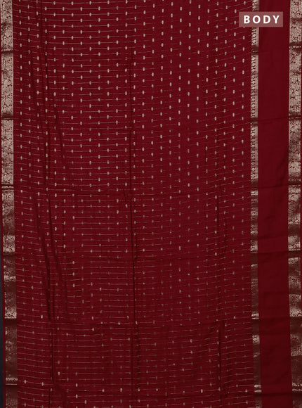Semi chanderi saree red and green with allover zari stripe & buttas and rettapet zari woven border