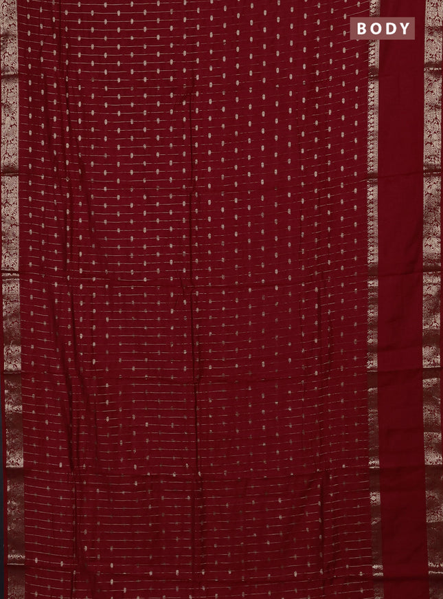Semi chanderi saree red and green with allover zari stripe & buttas and rettapet zari woven border