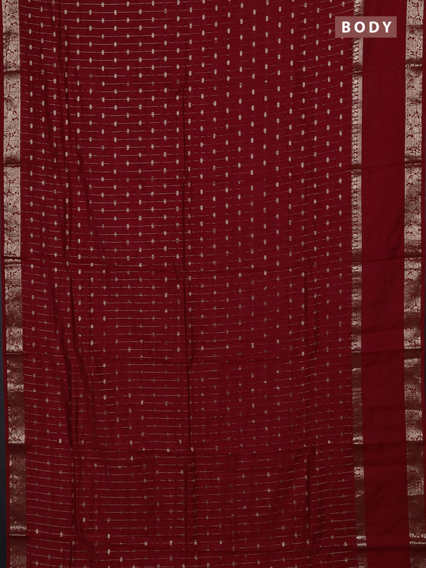 Semi chanderi saree red and green with allover zari stripe & buttas and rettapet zari woven border