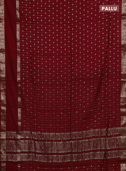Semi chanderi saree red and green with allover zari stripe & buttas and rettapet zari woven border