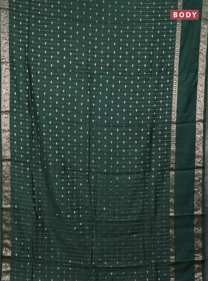 Semi chanderi saree green and pink with allover zari stripe & buttas and rettapet zari woven border