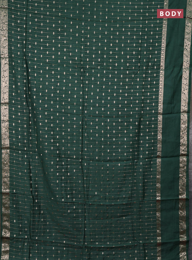 Semi chanderi saree green and pink with allover zari stripe & buttas and rettapet zari woven border