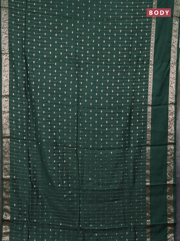 Semi chanderi saree green and pink with allover zari stripe & buttas and rettapet zari woven border