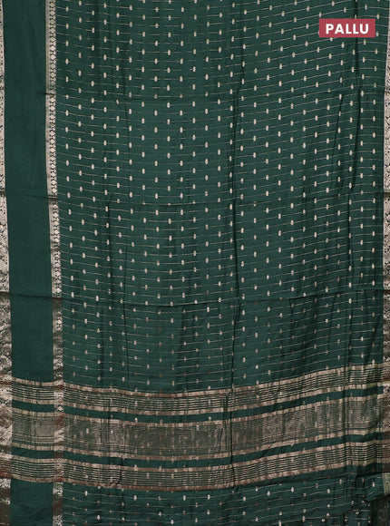 Semi chanderi saree green and pink with allover zari stripe & buttas and rettapet zari woven border
