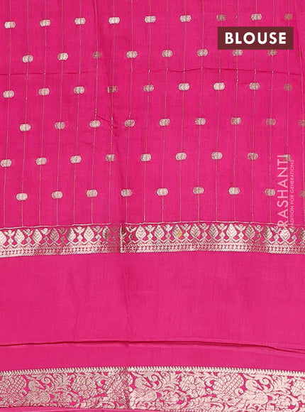 Semi chanderi saree green and pink with allover zari stripe & buttas and rettapet zari woven border