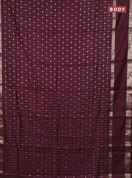 Semi chanderi saree deep wine shade and rustic orange with allover zari stripe & buttas and rettapet zari woven border