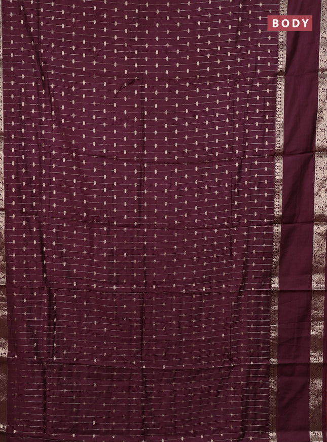 Semi chanderi saree deep wine shade and rustic orange with allover zari stripe & buttas and rettapet zari woven border