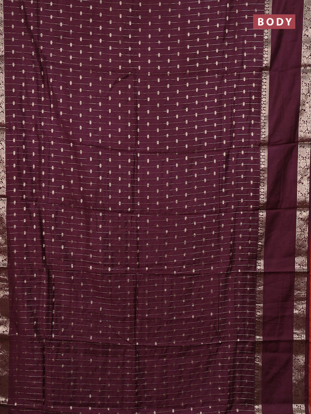 Semi chanderi saree deep wine shade and rustic orange with allover zari stripe & buttas and rettapet zari woven border