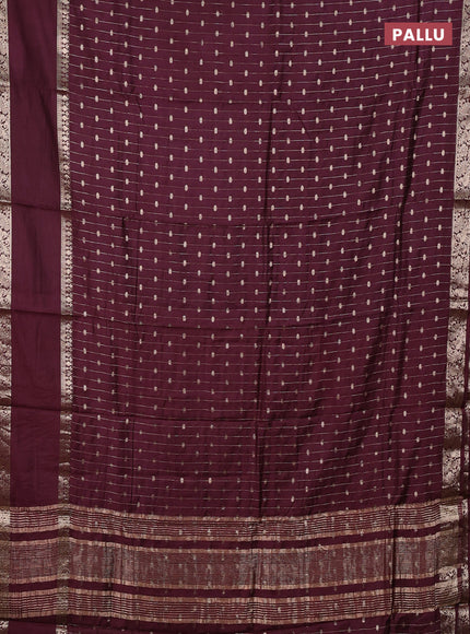 Semi chanderi saree deep wine shade and rustic orange with allover zari stripe & buttas and rettapet zari woven border