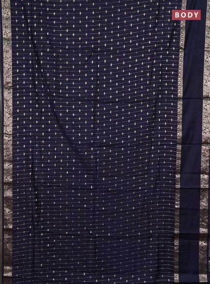 Semi chanderi saree navy blue and violet with allover zari stripe & buttas and rettapet zari woven border