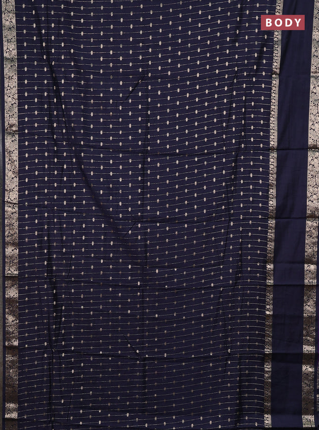 Semi chanderi saree navy blue and violet with allover zari stripe & buttas and rettapet zari woven border