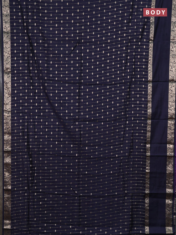 Semi chanderi saree navy blue and violet with allover zari stripe & buttas and rettapet zari woven border