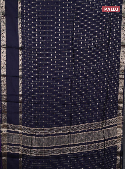 Semi chanderi saree navy blue and violet with allover zari stripe & buttas and rettapet zari woven border
