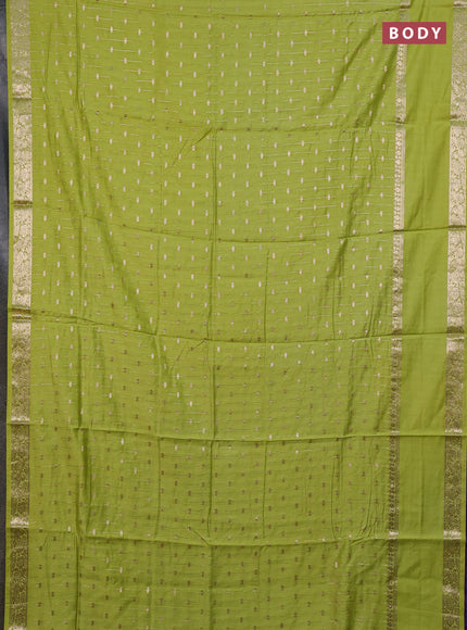 Semi chanderi saree light green and violet with allover zari stripe & buttas and rettapet zari woven border