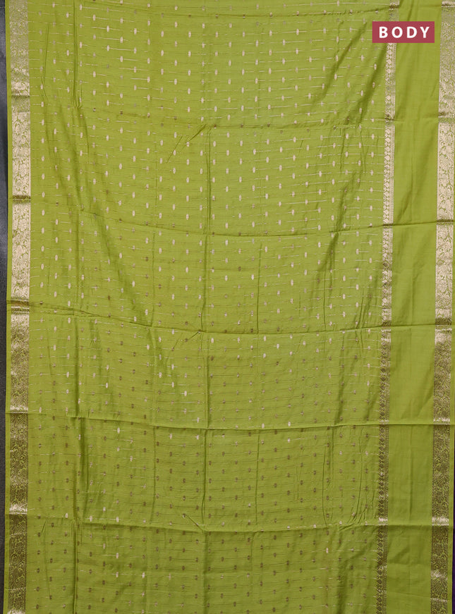 Semi chanderi saree light green and violet with allover zari stripe & buttas and rettapet zari woven border