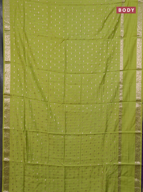 Semi chanderi saree light green and violet with allover zari stripe & buttas and rettapet zari woven border