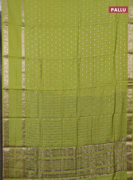 Semi chanderi saree light green and violet with allover zari stripe & buttas and rettapet zari woven border
