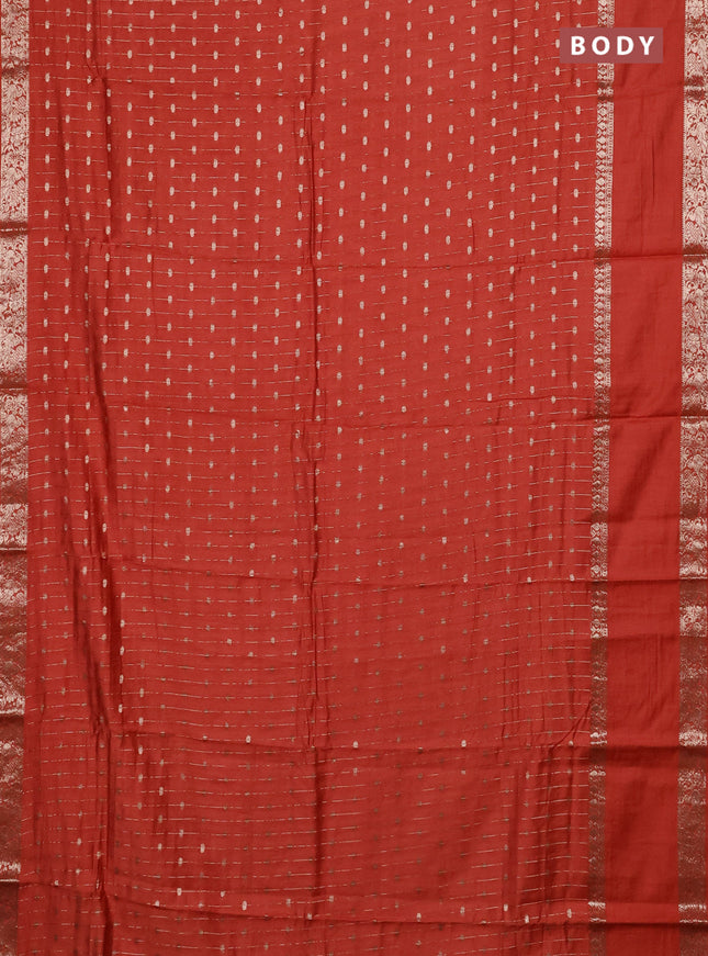 Semi chanderi saree rustic orange and deep maroon with allover zari stripe & buttas and rettapet zari woven border