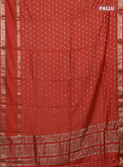 Semi chanderi saree rustic orange and deep maroon with allover zari stripe & buttas and rettapet zari woven border